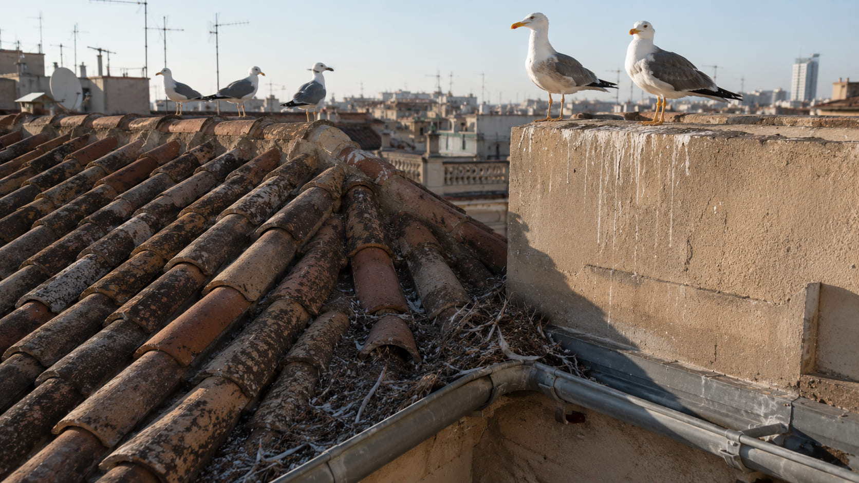 aves-en-el-tejado-gaviotas-canalon-barcelona